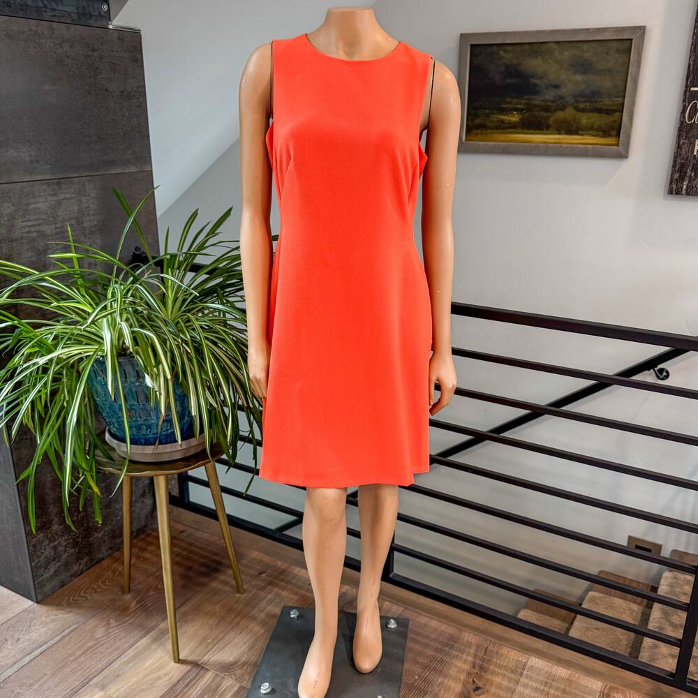 Cremieux Women’s Sleeveless Shift Dress Bright Orange Coral Mini Round Neck - 8
